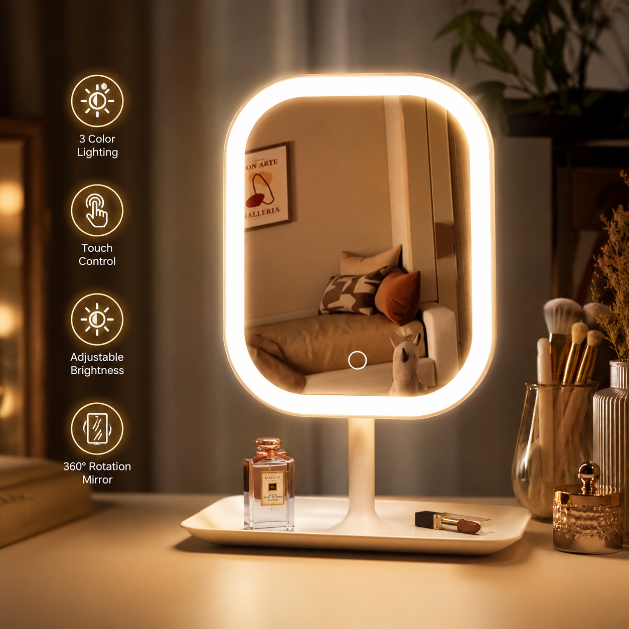 LED Makeup Mirror – Portable Folding Vanity Mirror with 3 Light Modes & Touch Dimming (Copy)