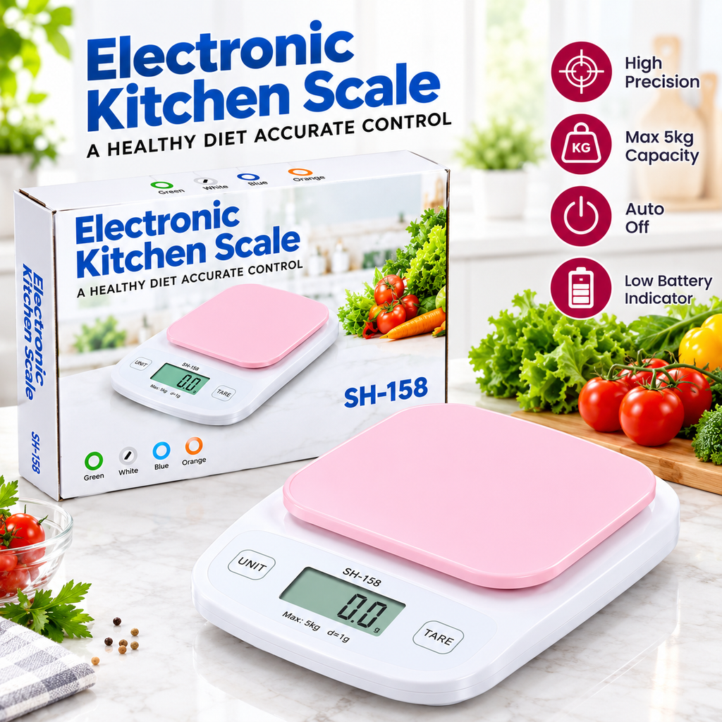 Digital Kitchen Scale SH-158 – High Precision Food Weighing Scale, 5KG Capacity with LCD Display, Tare & Auto-Off
