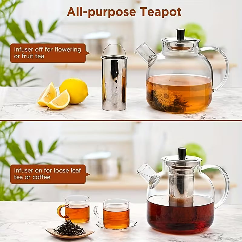 Premium Glass Teapot with Removable Stainless Steel Infuser – Stovetop Safe